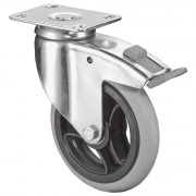 Roulette Appareil Frein Caoutchouc Gris, anti-crevaison Ø125mm 35kg Platine