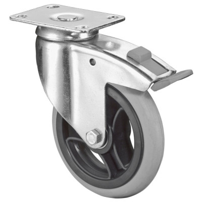 Roulette Appareil Frein Caoutchouc Gris, anti-crevaison Ø125mm 35kg Platine