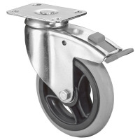 Roulette Appareil Frein Caoutchouc Gris, anti-crevaison Ø125mm 35kg Platine