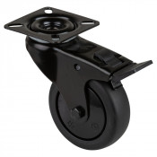Roulette Appareil Frein Thermoplastique caoutchouc noir Ø75mm 75kg Platine
