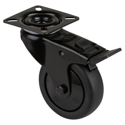 Roulette Appareil Frein Thermoplastique caoutchouc noir Ø75mm 75kg Platine