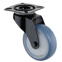 Roulette Appareil Pivotante Caoutchouc bleu clair Ø75mm 75kg Platine