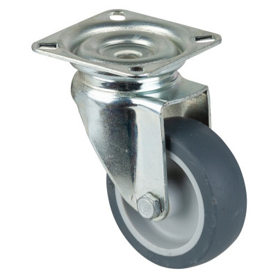 Roulette Appareil Pivotante Caoutchouc Gris Ø60mm 40kg Platine