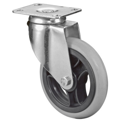 Roulette Appareil Pivotante Caoutchouc Gris, anti-crevaison Ø125mm 35kg Platine