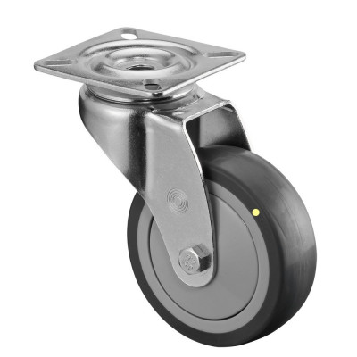 Roulette Appareil Pivotante Caoutchouc Gris Conduct. Ø75mm 60kg Platine
