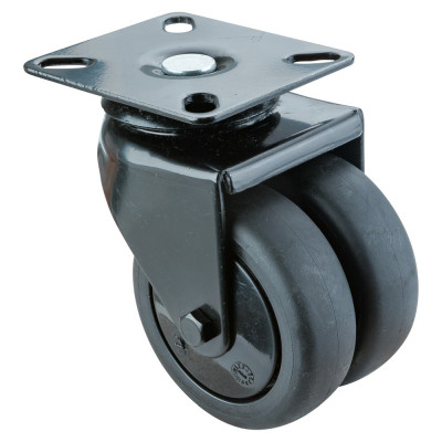 Roulette Appareil Pivotante Thermoplastique caoutchouc noir Ø75mm 100kg Platine