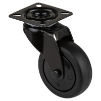 Roulette Appareil Pivotante Thermoplastique caoutchouc noir Ø75mm 75kg Platine Roulette Appareil Pivotante Thermoplastique caoutchouc noir Ø75mm 75kg Platine