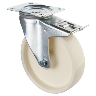 Roulette Manutention Avec blocage directionnel Plastique blanc - Ø200mm 500kg - Platine