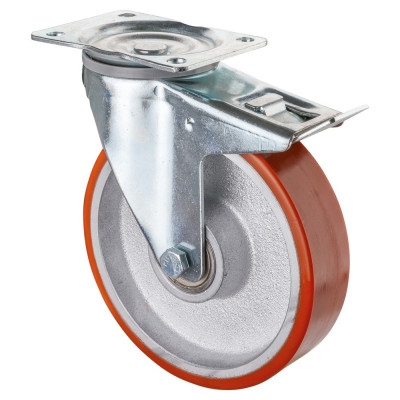 Roulette Manutention Avec blocage directionnel Polyuréthane - Ø200mm 500kg - Fix. Platine