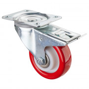 Roulette Manutention Avec blocage directionnel Polyuréthane rouge - Ø125mm 400kg - Platine