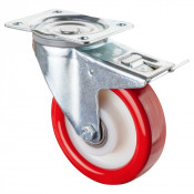 Roulette Manutention Avec blocage directionnel Polyuréthane rouge - Ø160mm 450kg - Platine