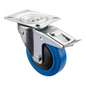 Roulette Manutention Avec blocage total Caoutchouc élastique bleu - Ø100mm 150kg - Platine