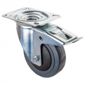 Roulette Manutention Avec blocage total Caoutchouc élastique gris - Ø100mm 150kg - Platine
