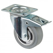 Roulette Manutention Avec blocage total Caoutchouc élastique gris - Ø100mm 150kg - Platine