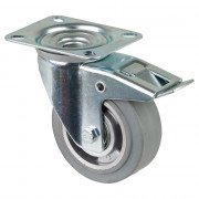 Roulette Manutention Avec blocage total Caoutchouc élastique gris - Ø100mm 150kg - Platine