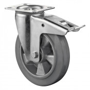 Roulette Manutention Avec blocage total Caoutchouc élastique gris - Ø125mm 150kg - Platine