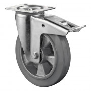 Roulette Manutention Avec blocage total Caoutchouc élastique gris - Ø125mm 150kg - Platine