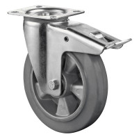 Roulette Manutention Avec blocage total Caoutchouc élastique gris - Ø125mm 150kg - Platine
