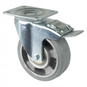 Roulette Manutention Avec blocage total Caoutchouc élastique gris - Ø125mm 200kg - Platine