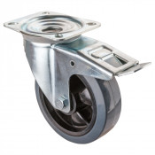 Roulette Manutention Avec blocage total Caoutchouc élastique gris - Ø160mm 300kg - Platine
