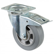 Roulette Manutention Avec blocage total Caoutchouc élastique gris - Ø160mm 300kg - Platine