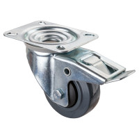 Roulette Manutention Avec blocage total Caoutchouc élastique gris - Ø80mm 120kg - Platine