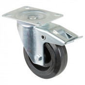 Roulette Manutention Avec blocage total Caoutchouc élastique noir - Ø100mm 140kg - Platine
