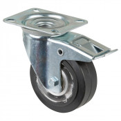 Roulette Manutention Avec blocage total Caoutchouc élastique noir - Ø100mm 150kg - Platine