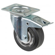 Roulette Manutention Avec blocage total Caoutchouc élastique noir - Ø100mm 150kg - Platine