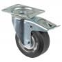 Roulette Manutention Avec blocage total Caoutchouc élastique noir - Ø100mm 150kg - Platine