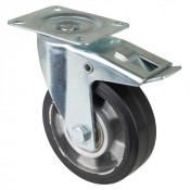 Roulette Manutention Avec blocage total Caoutchouc élastique noir - Ø125mm 150kg - Platine