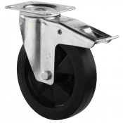 Roulette Manutention Avec blocage total Caoutchouc élastique noir - Ø125mm 200kg - Platine