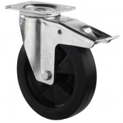 Roulette Manutention Avec blocage total Caoutchouc élastique noir - Ø125mm 200kg - Platine