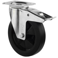 Roulette Manutention Avec blocage total Caoutchouc élastique noir - Ø125mm 200kg - Platine