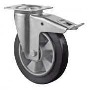 Roulette Manutention Avec blocage total Caoutchouc élastique noir - Ø125mm 200kg - Platine