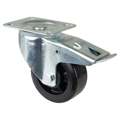 Roulette Manutention Avec blocage total Caoutchouc élastique noir - Ø125mm 300kg - Platine