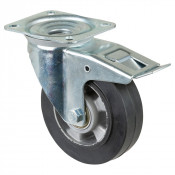 Roulette Manutention Avec blocage total Caoutchouc élastique noir - Ø160mm 300kg - Platine
