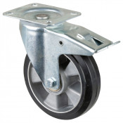 Roulette Manutention Avec blocage total Caoutchouc élastique noir - Ø180mm 300kg - Platine