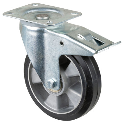 Roulette Manutention Avec blocage total Caoutchouc élastique noir - Ø180mm 300kg - Platine