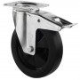 Roulette Manutention Avec blocage total Caoutchouc élastique noir - Ø200mm 300kg - Platine