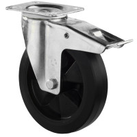 Roulette Manutention Avec blocage total Caoutchouc élastique noir - Ø200mm 300kg - Platine Roulette Manutention Avec blocage total Caoutchouc élastique noir - Ø200mm 300kg - Platine