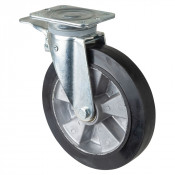 Roulette Manutention Avec blocage total Caoutchouc élastique noir - Ø250mm 450kg - Platine