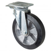 Roulette Manutention Avec blocage total Caoutchouc élastique noir - Ø250mm 450kg - Platine