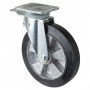 Roulette Manutention Avec blocage total Caoutchouc élastique noir - Ø250mm 450kg - Platine