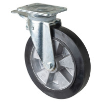 Roulette Manutention Avec blocage total Caoutchouc élastique noir - Ø250mm 450kg - Platine Roulette Manutention Avec blocage total Caoutchouc élastique noir - Ø250mm 450kg - Platine