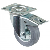 Roulette Manutention Avec blocage total Caoutchouc gris - Ø100mm 70kg - Fix. Platine