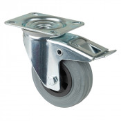 Roulette Manutention Avec blocage total Caoutchouc gris - Ø100mm 70kg - Fix. Platine