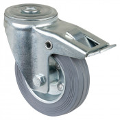 Roulette Manutention Avec blocage total Caoutchouc gris - Ø100mm 70kg - Fix. Trou central