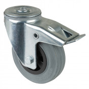 Roulette Manutention Avec blocage total Caoutchouc gris - Ø100mm 70kg - Fix. Trou central