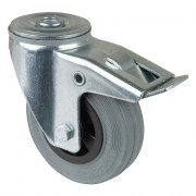 Roulette Manutention Avec blocage total Caoutchouc gris - Ø100mm 70kg - Fix. Trou central
